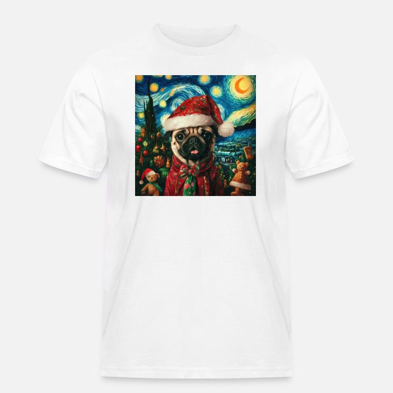 Weihnachtsmops - Van Gogh Style - Männer Workwear T-Shirt - Weiß