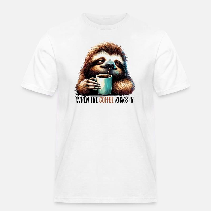 Faultier Kaffee kickt Geschenk - Männer Workwear T-Shirt - Weiß