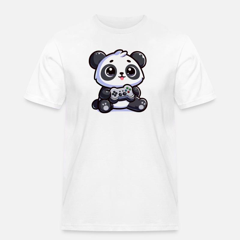 Süßer Panda mit Controller - Männer Workwear T-Shirt - Weiß