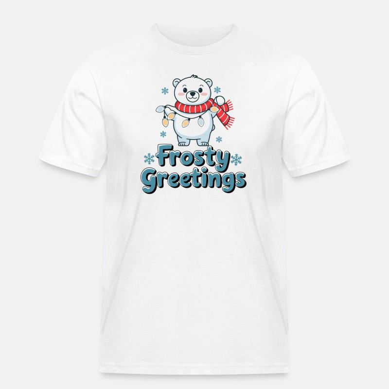 Frostige Grüße – Eisbär mit Lichterkette - Männer Workwear T-Shirt - Weiß