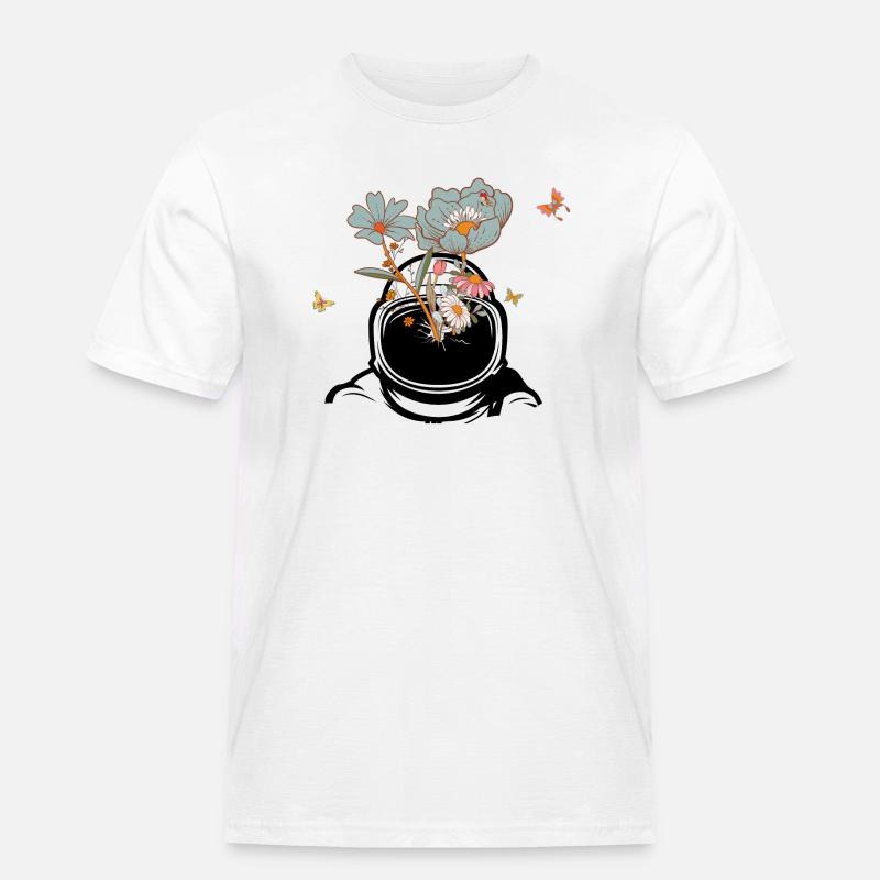Astronaut mit Retro-Blumen - Geschenkidee - Männer Workwear T-Shirt - Weiß