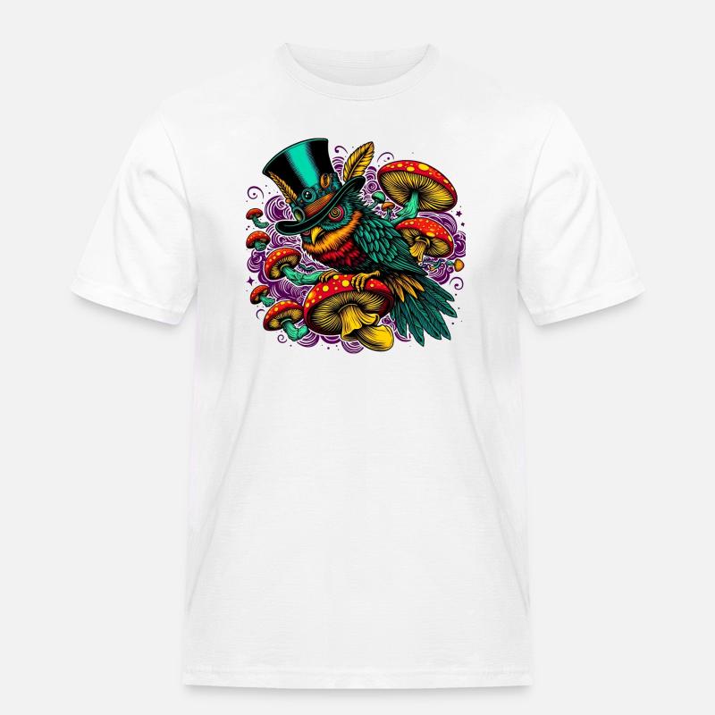 Bunte Eule mit Zylinderhut - Männer Workwear T-Shirt - Weiß