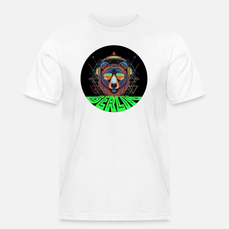 rund Bär mit Kopfhörer techno - Männer Workwear T-Shirt - Weiß