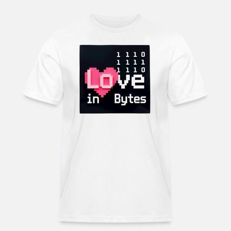 Liebe in Bytes Pixel Art - Männer Workwear T-Shirt - Weiß
