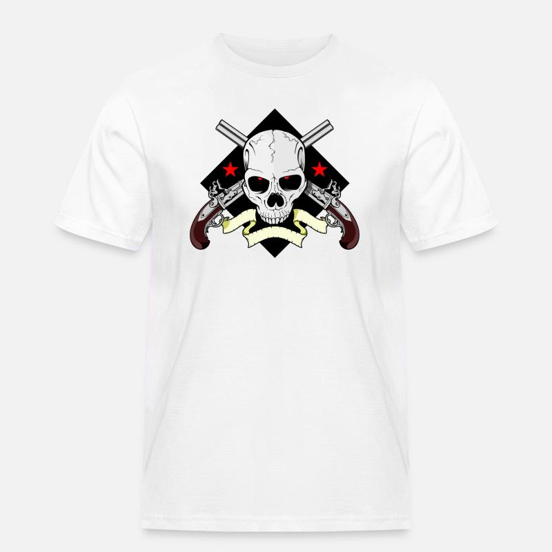 Skull mit Waffen - Männer Workwear T-Shirt - Weiß