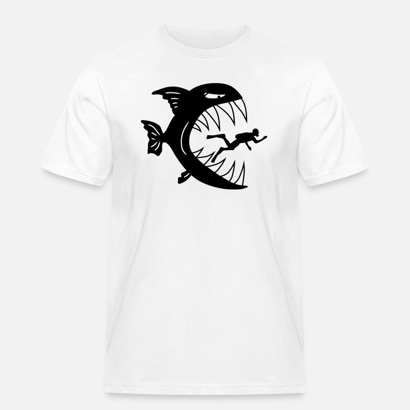 Monster Fish Eats Diver - Männer Workwear T-Shirt - Weiß