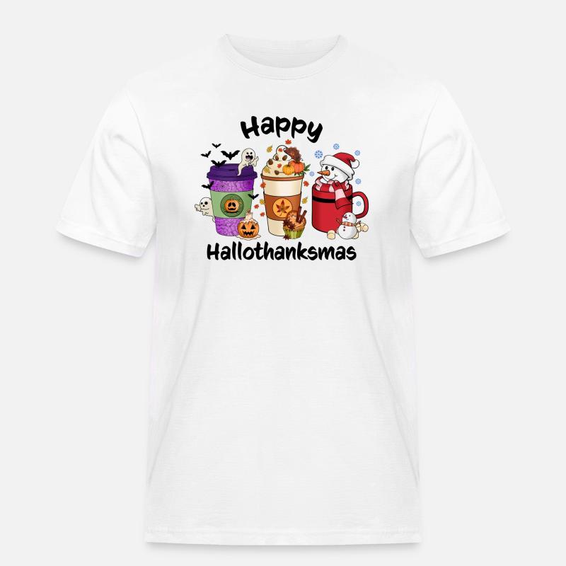 Happy Hallothanksmas Vibes Coffee - Männer Workwear T-Shirt - Weiß