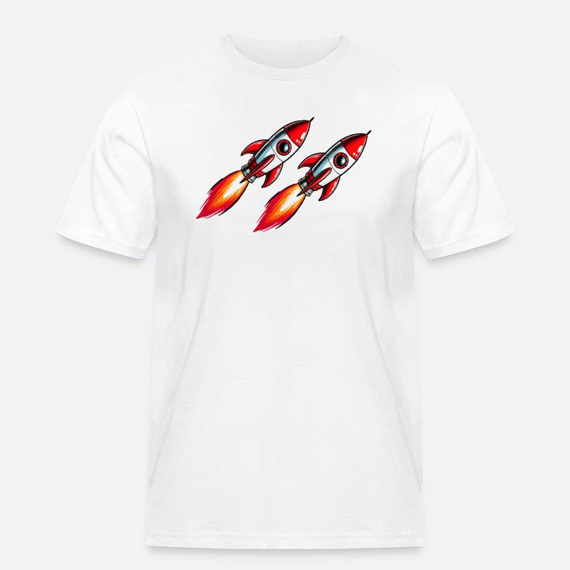 Rakete Comic - Männer Workwear T-Shirt - Weiß