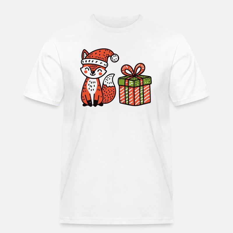 Weihnachtsfuchs mit Mütze und Geschenk - Männer Workwear T-Shirt - Weiß