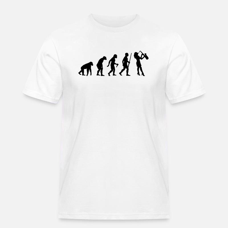 Saxofon Evolution - Männer Workwear T-Shirt - Weiß