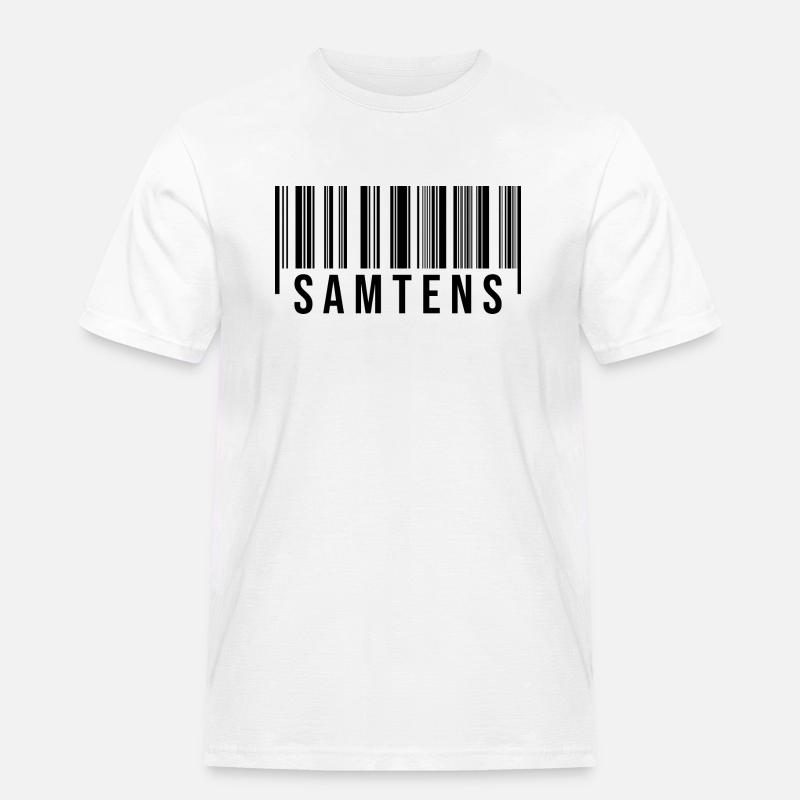 Samtens Strichcode - Männer Workwear T-Shirt - Weiß