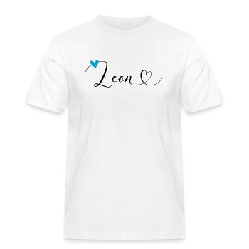 Leon Surname First name Calligraphy Heart - Men's Workwear T-Shirt - white - Front - AI Model Male 185 dark (185cm)