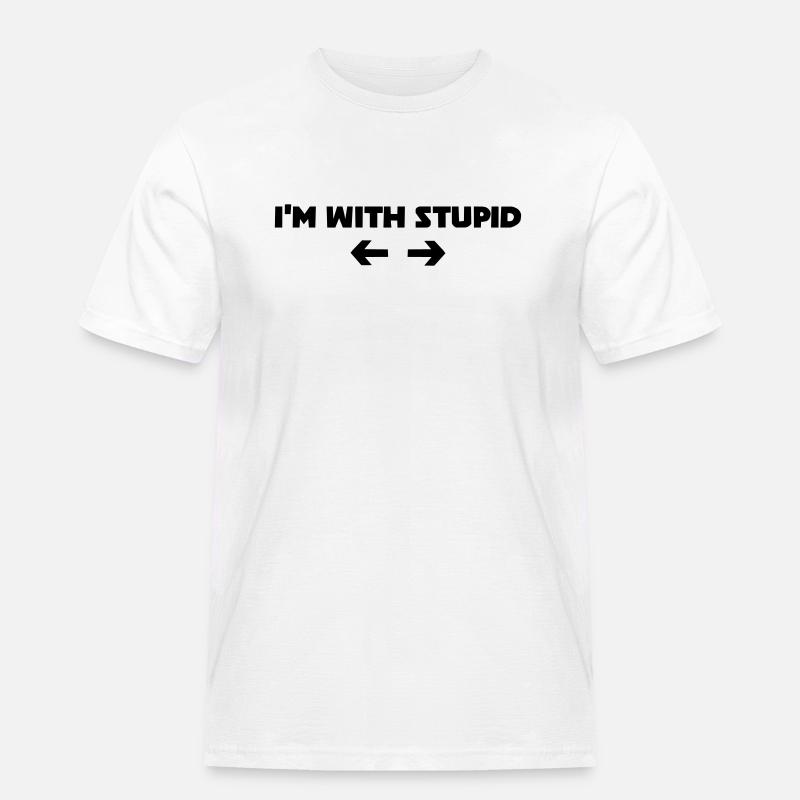 i m with stupid - Männer Workwear T-Shirt - Weiß