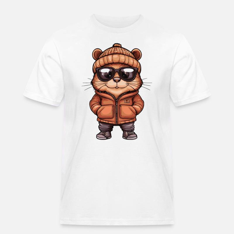 Biber Cool Comic - Männer Workwear T-Shirt - Weiß