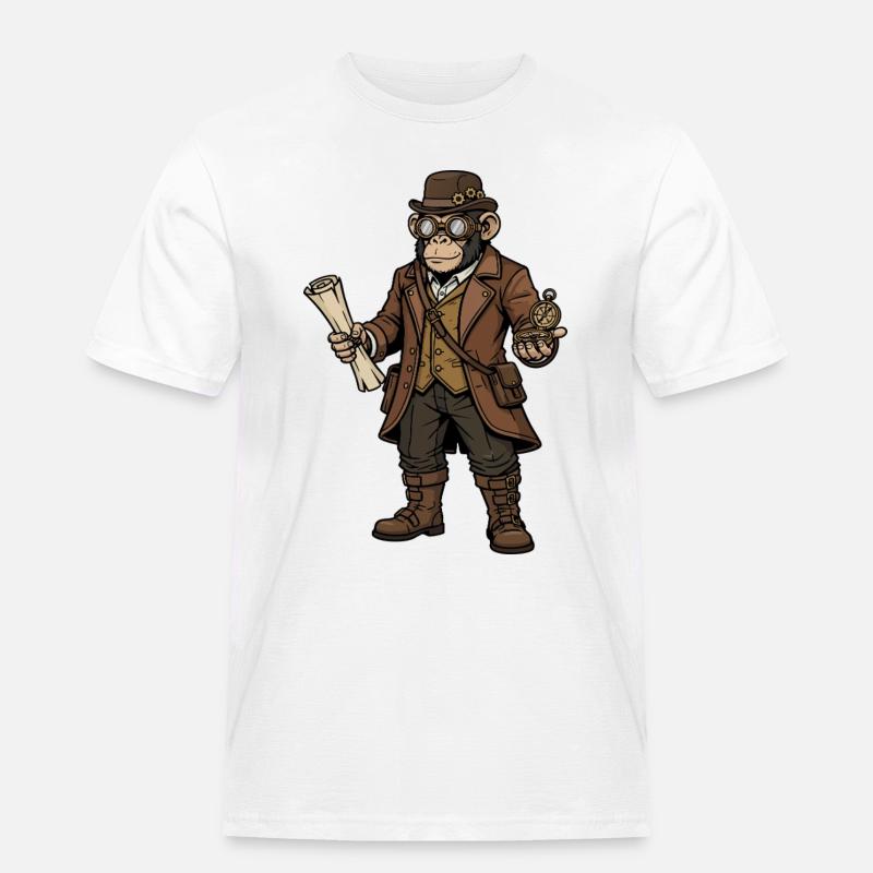 Monkey Explorer Steampunk Retro-Abenteuer - Männer Workwear T-Shirt - Weiß