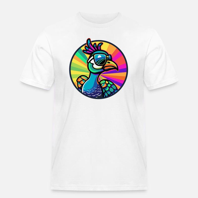 Pfau Vogel Comic Cool - Männer Workwear T-Shirt - Weiß