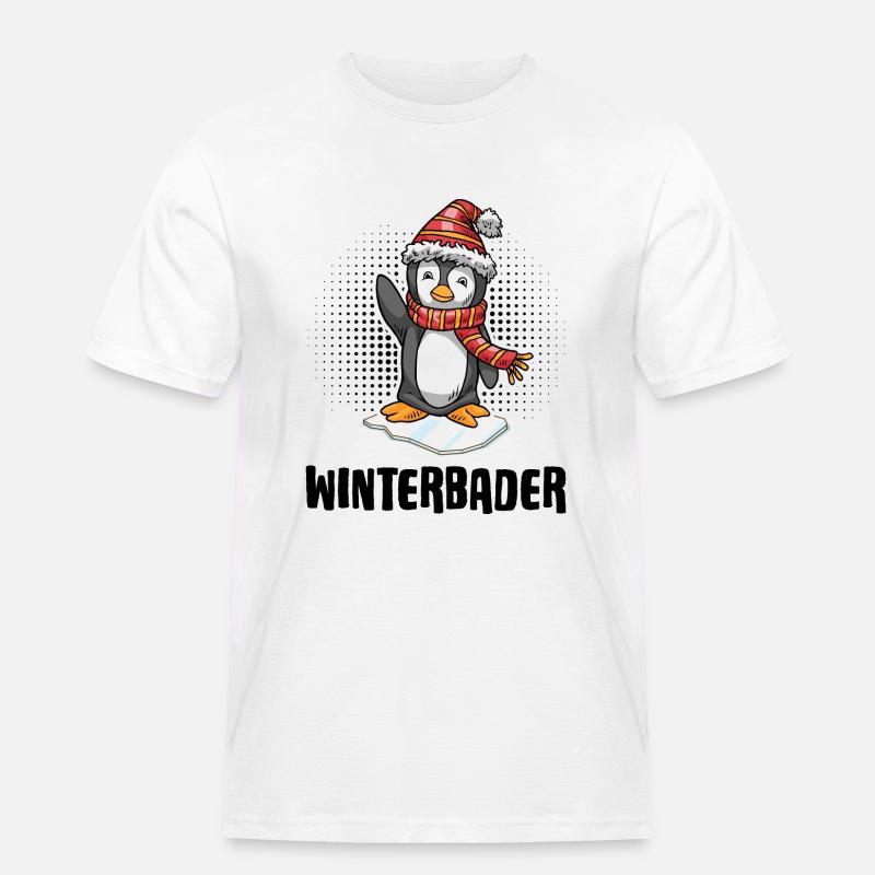 Winterbader Pinguin Eisbader Eisbad - Männer Workwear T-Shirt - Weiß