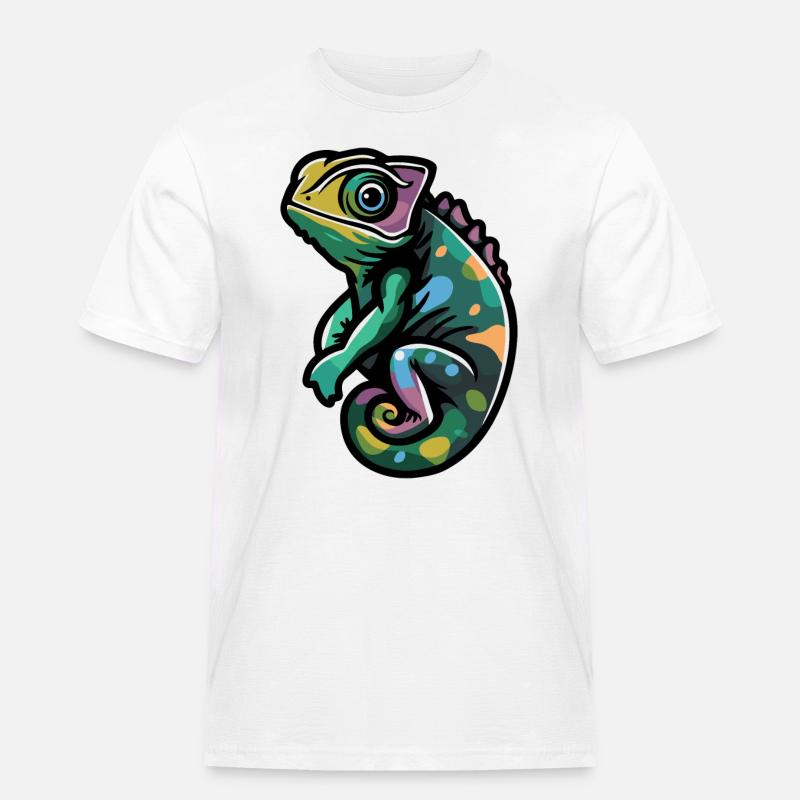 Chameleon Comic - Männer Workwear T-Shirt - Weiß