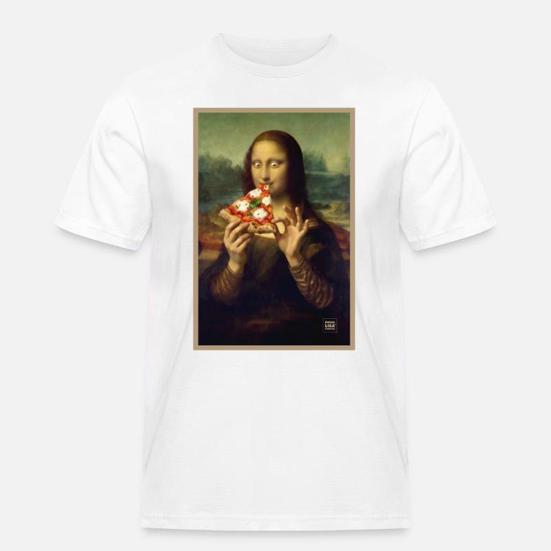 Mona Lisa isst Pizza - Männer Workwear T-Shirt - Weiß