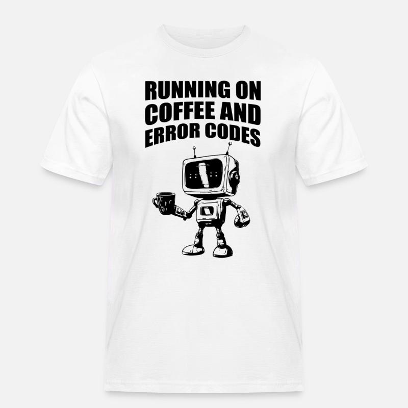 Running on Coffee and Error Codes - Männer Workwear T-Shirt - Weiß