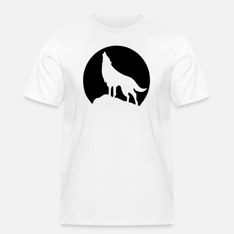 Wolf - Mond - Männer Workwear T-Shirt - Weiß