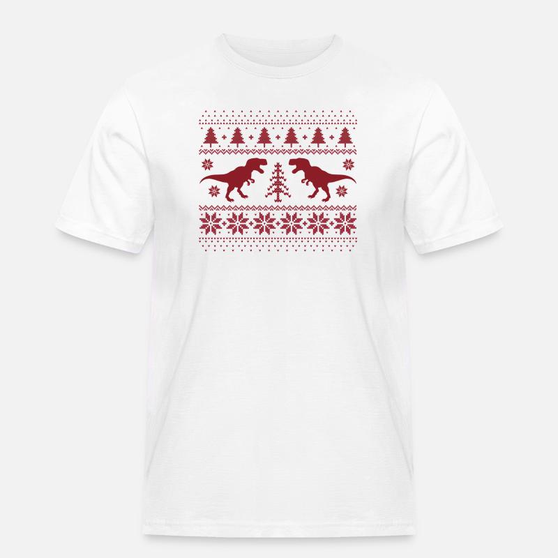 Dinosaurier-Weihnachtspullover - Männer Workwear T-Shirt - Weiß