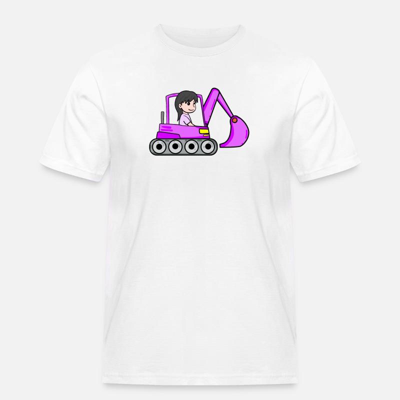 Rosa Bagger Mädchen - Männer Workwear T-Shirt - Weiß