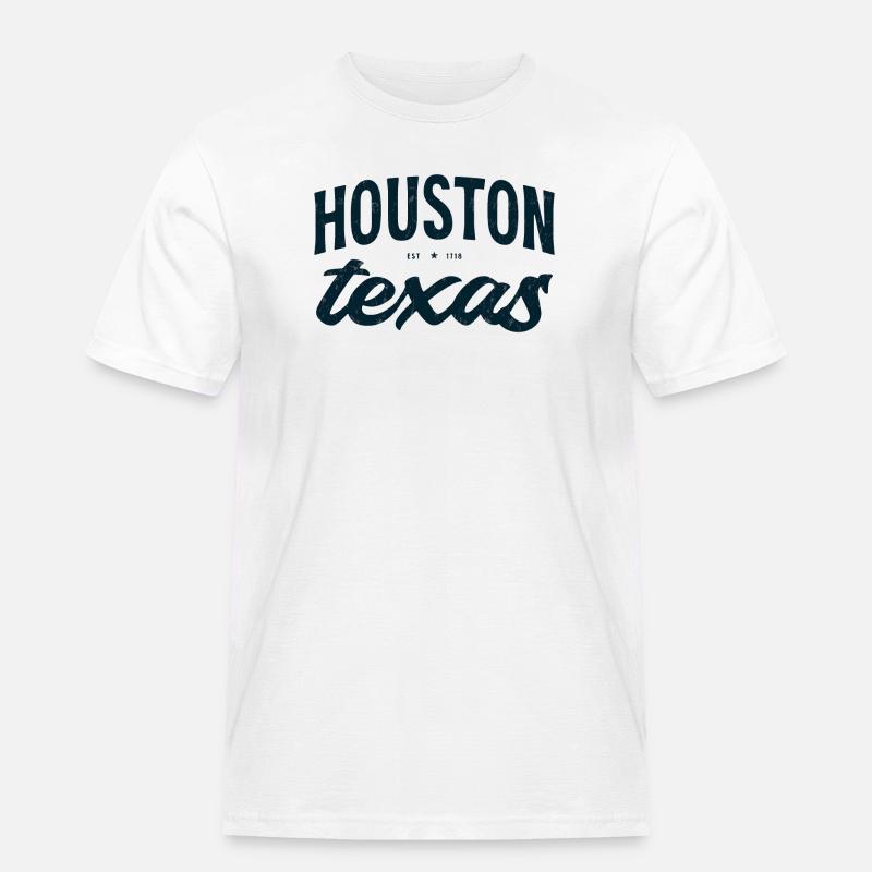 Houston Texas Script Emblem Tee - Männer Workwear T-Shirt - Weiß