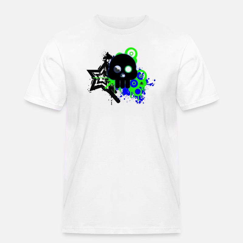 Neon Schädel Spritzer - Männer Workwear T-Shirt - Weiß