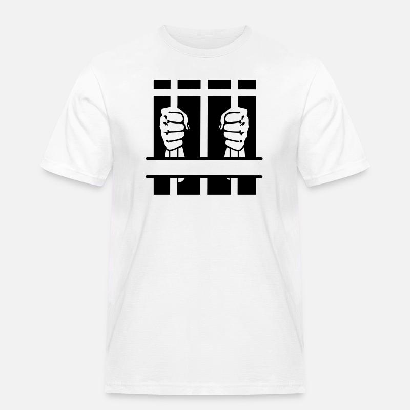 Zwei Fäuste hinter Gittern und Leerzeichen - Männer Workwear T-Shirt - Weiß