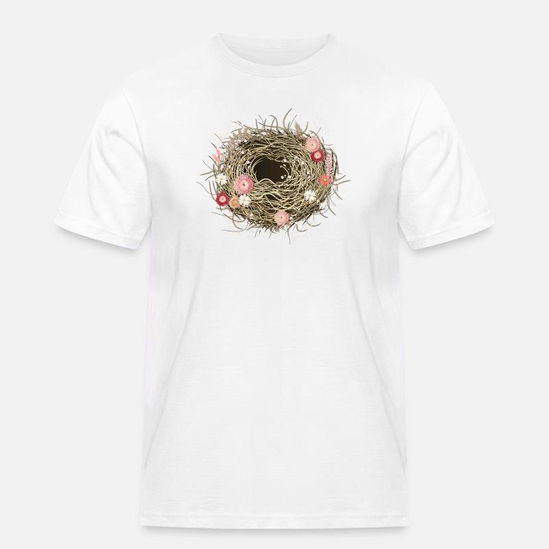 leeres Vogelnest oder Osternest mit Trockenblumen - Männer Workwear T-Shirt - Weiß