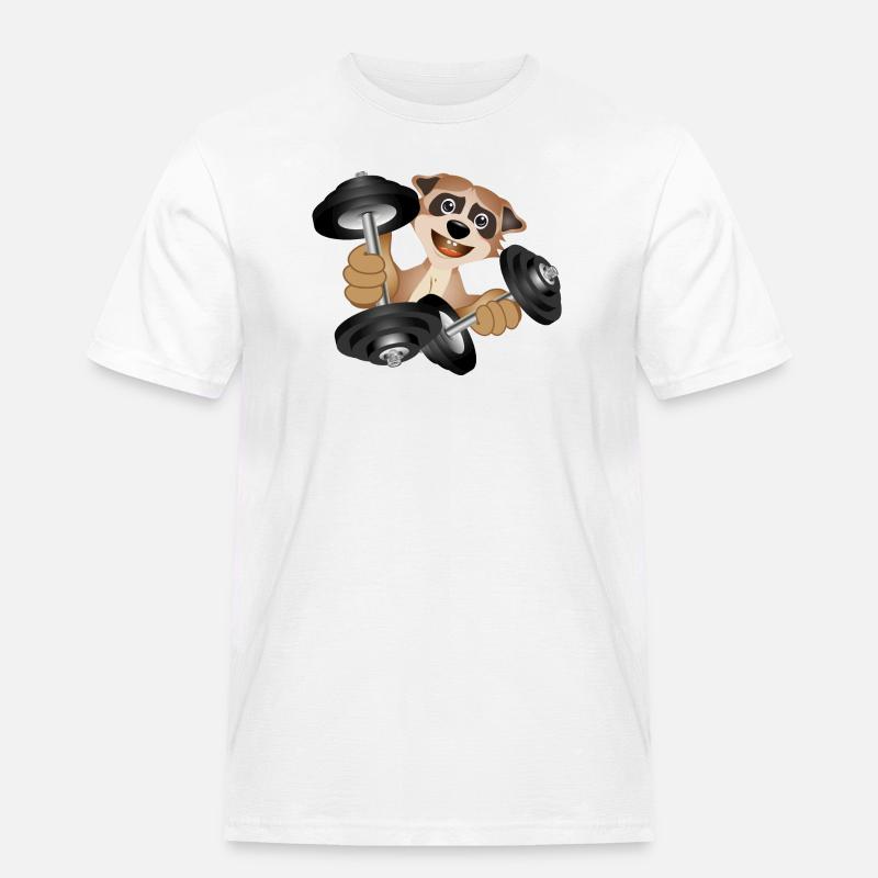 Bodybuilder Erdmännchen mit Hanteln beim Training - Männer Workwear T-Shirt - Weiß