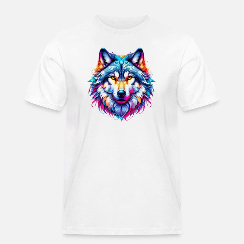 Wolf - Männer Workwear T-Shirt - Weiß