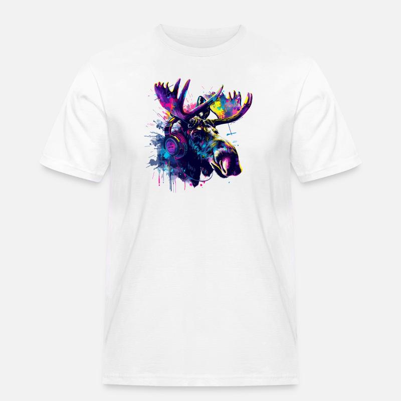 Elch Elche Elchkopf mit Kopfhörer - Männer Workwear T-Shirt - Weiß