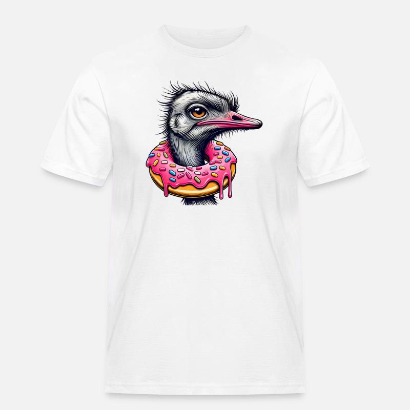 witziger Augenschmaus - Vogel Strauß mit Donut - Männer Workwear T-Shirt - Weiß