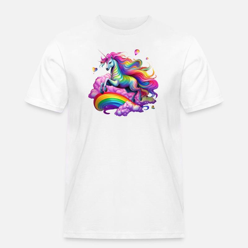 Fee Regenbogen Einhorn - Männer Workwear T-Shirt - Weiß