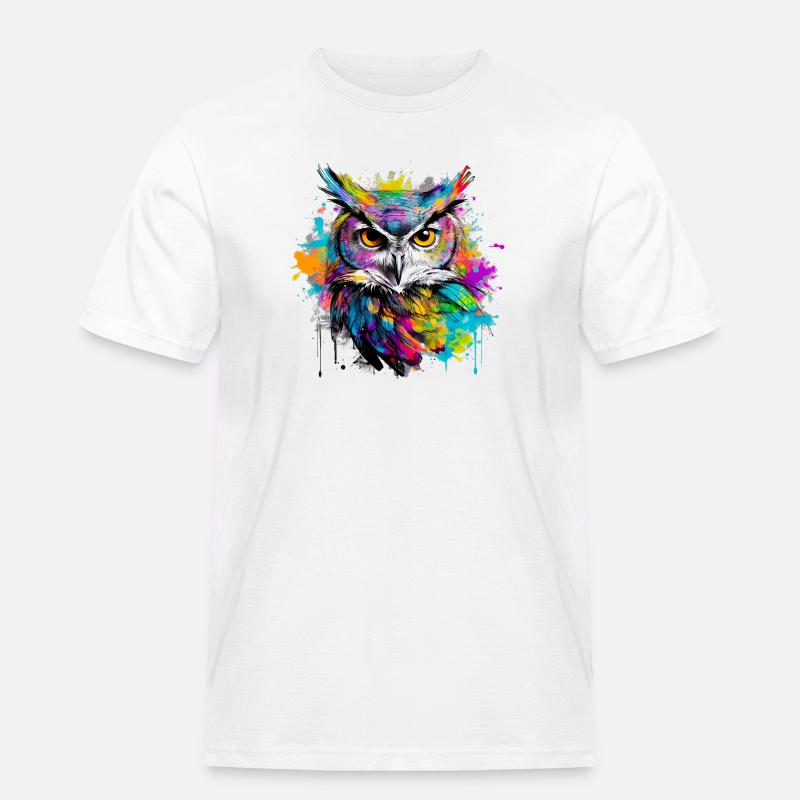 Unsere Eule mit bunten Farbklecksen - Männer Workwear T-Shirt - Weiß