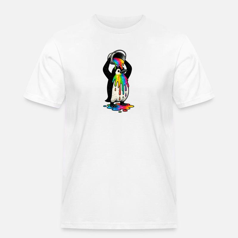 Bunter Pinguin mit Farbeimer - Männer Workwear T-Shirt - Weiß