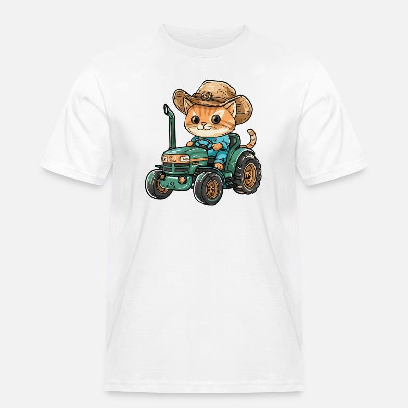 Katze Traktor Farmer - Männer Workwear T-Shirt - Weiß