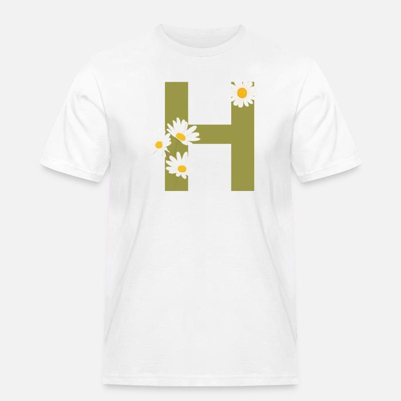 Buchstabe h grüne Gänseblümchen - Männer Workwear T-Shirt - Weiß