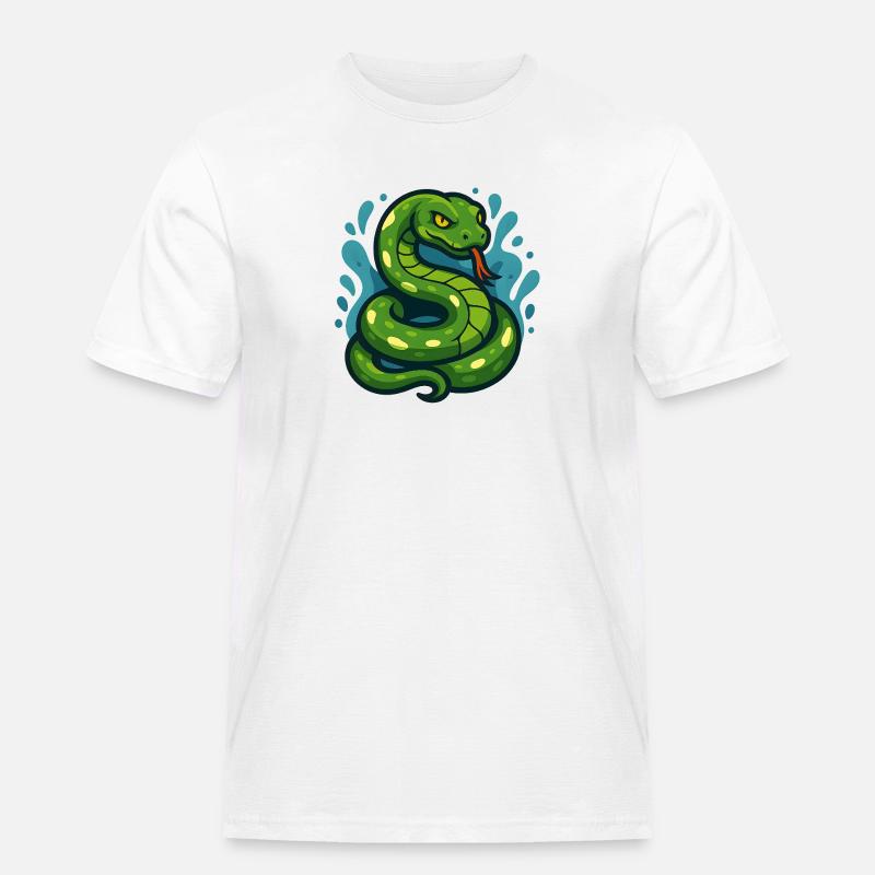 Green Tree Python Snake in Wave - Men's Workwear T-Shirt - white