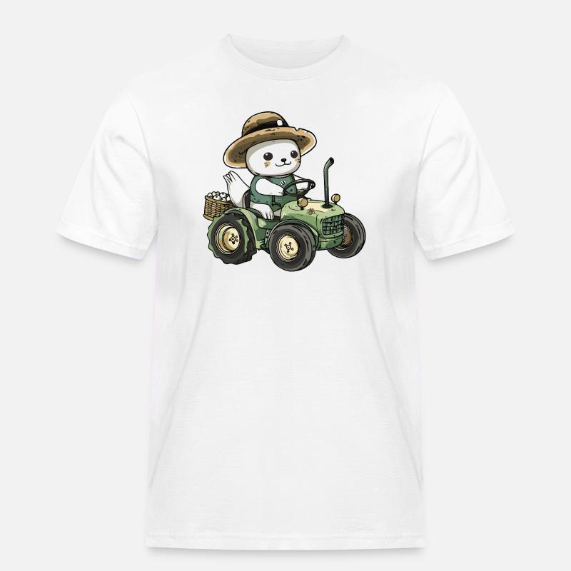 Robbe Tier Traktor Farmer - Männer Workwear T-Shirt - Weiß