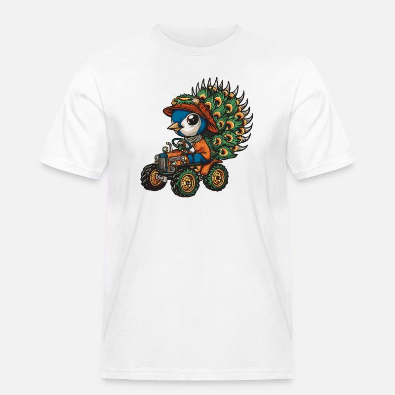 Pfau Vogel Traktor Farmer - Männer Workwear T-Shirt - Weiß