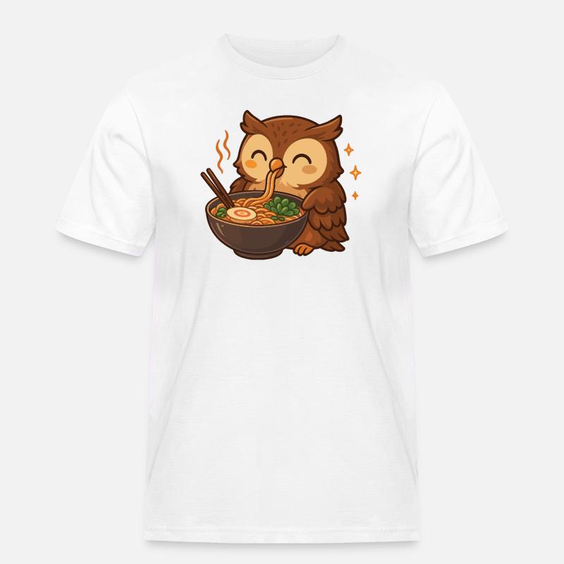Eule mit Nudeln Ramen kawaii Eule - Männer Workwear T-Shirt - Weiß