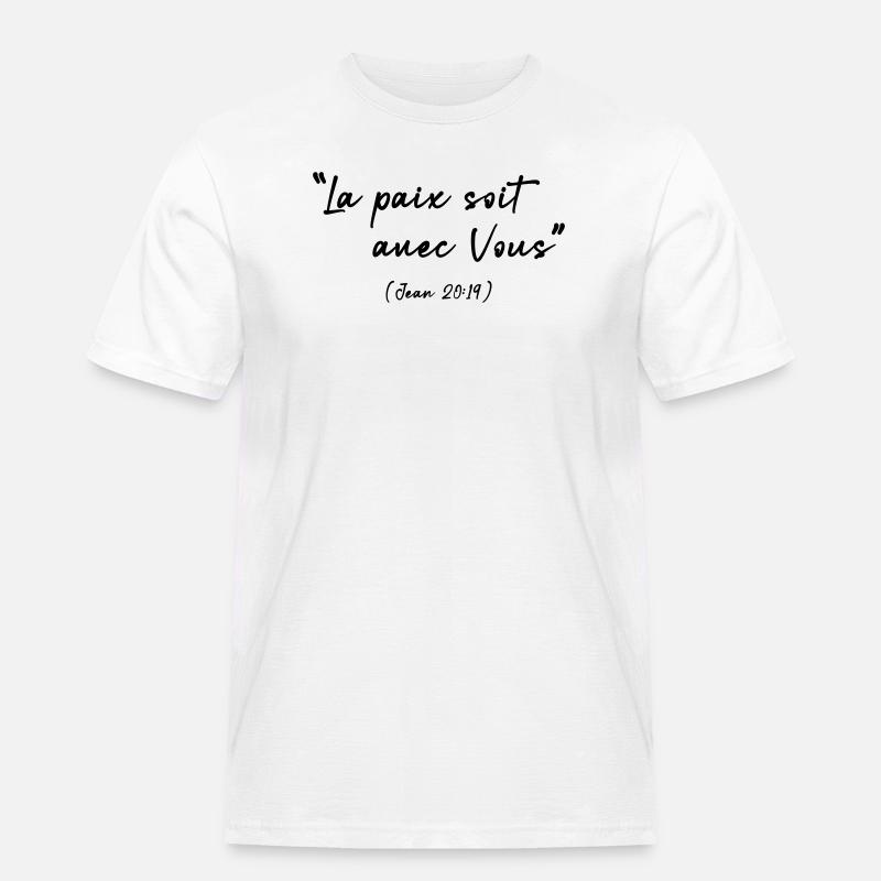 Friede sei mit dir (Johannes 20,19) - Männer Workwear T-Shirt - Weiß