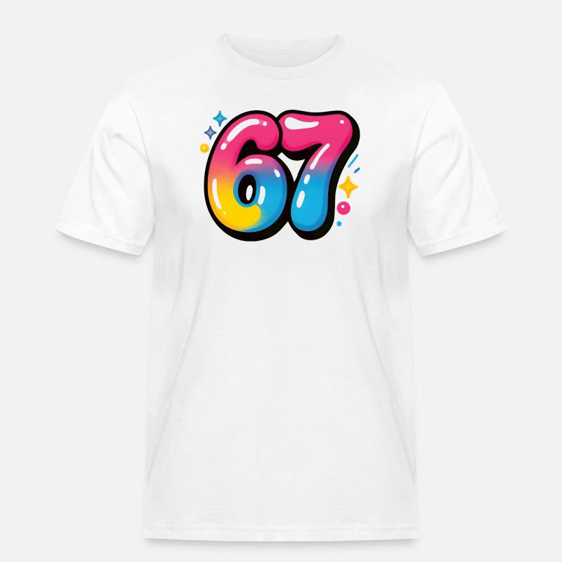 67 bunt sechs sieben bunte Luftballons - Männer Workwear T-Shirt - Weiß