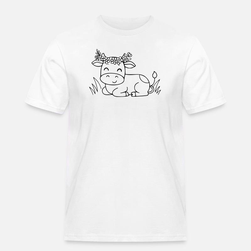 Süße Kuh Blumenkranz Boho Outline - Männer Workwear T-Shirt - Weiß