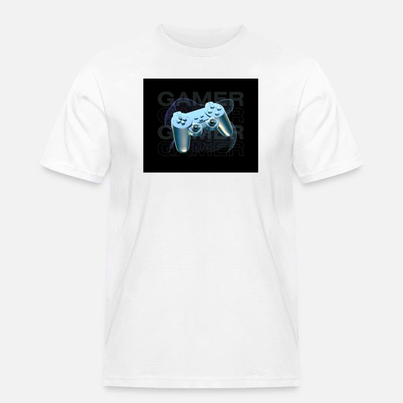 Neonblauer Controller 3D - Männer Workwear T-Shirt - Weiß