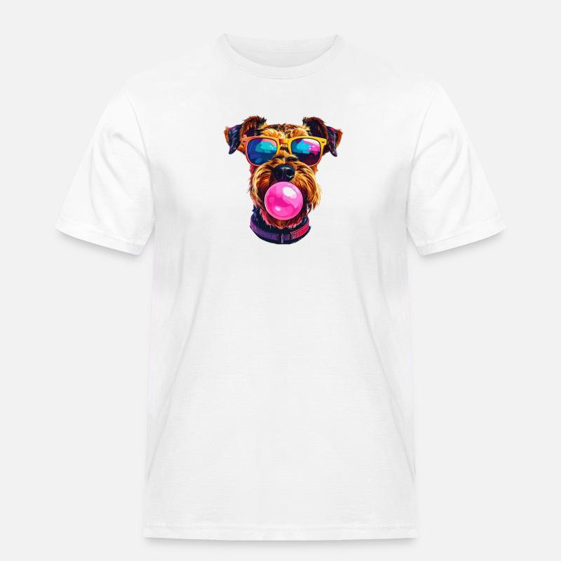 Airedale Terrier mit Bubblegum Sonnenbrille - Männer Workwear T-Shirt - Weiß