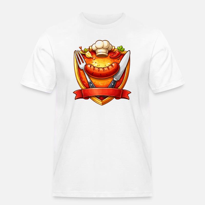 Gegrillte Wurst auf rotem Teller Schild - Männer Workwear T-Shirt - Weiß